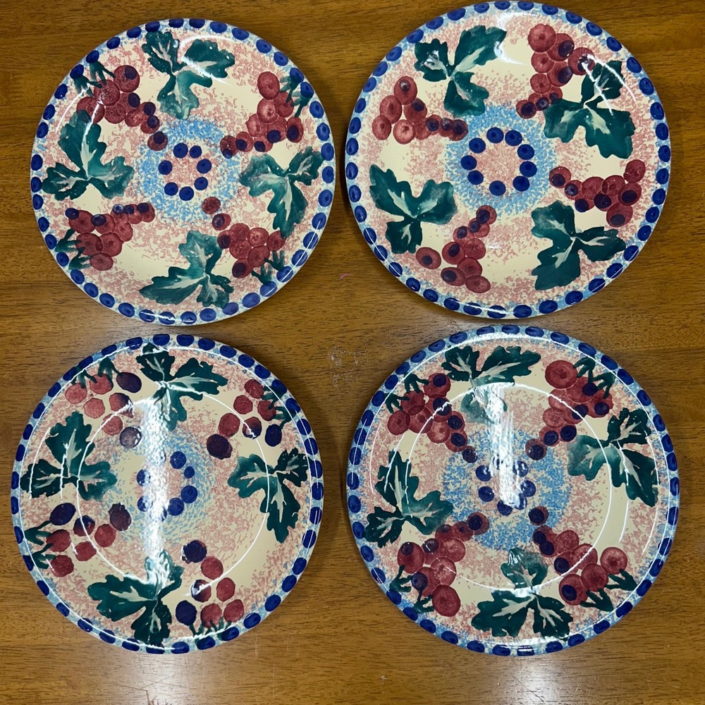 La Primula Italy Bellini Piu Grape Ceramic Plates Set of 4‎ Blue Border 10in